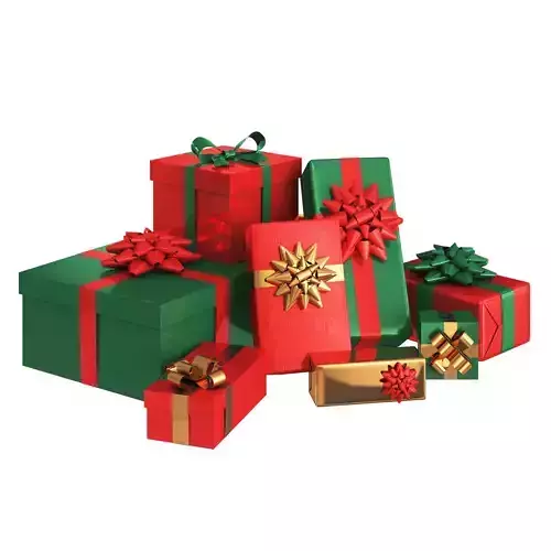 Presents and Gift Boxes Red and Green 3D model