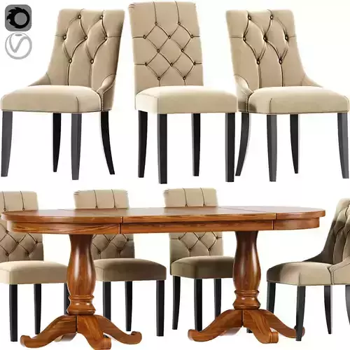 Chesterfield Dining Chair Set 3D model