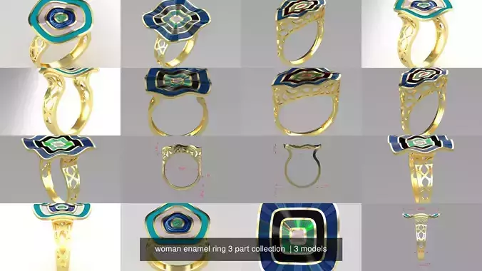 woman enamel ring 3 part collection 