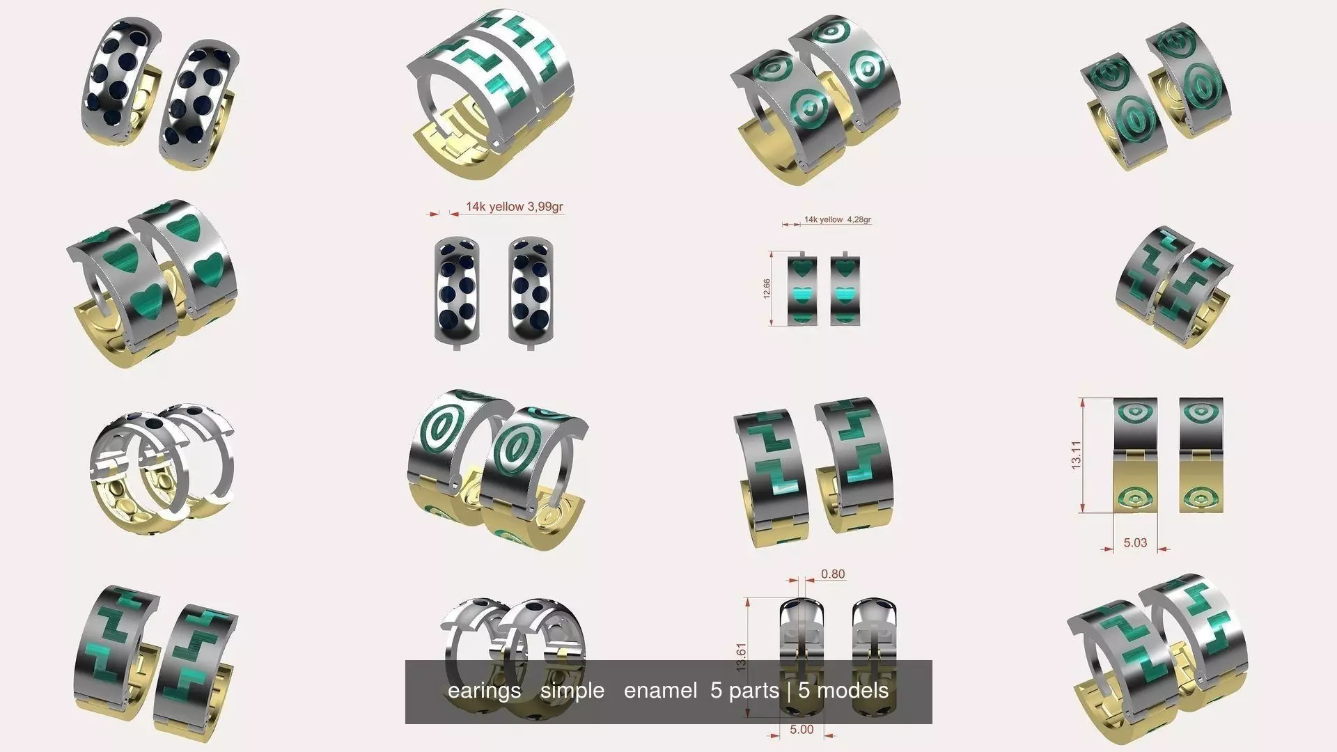 earings   simple   enamel  5 parts 3D Model Collection_0