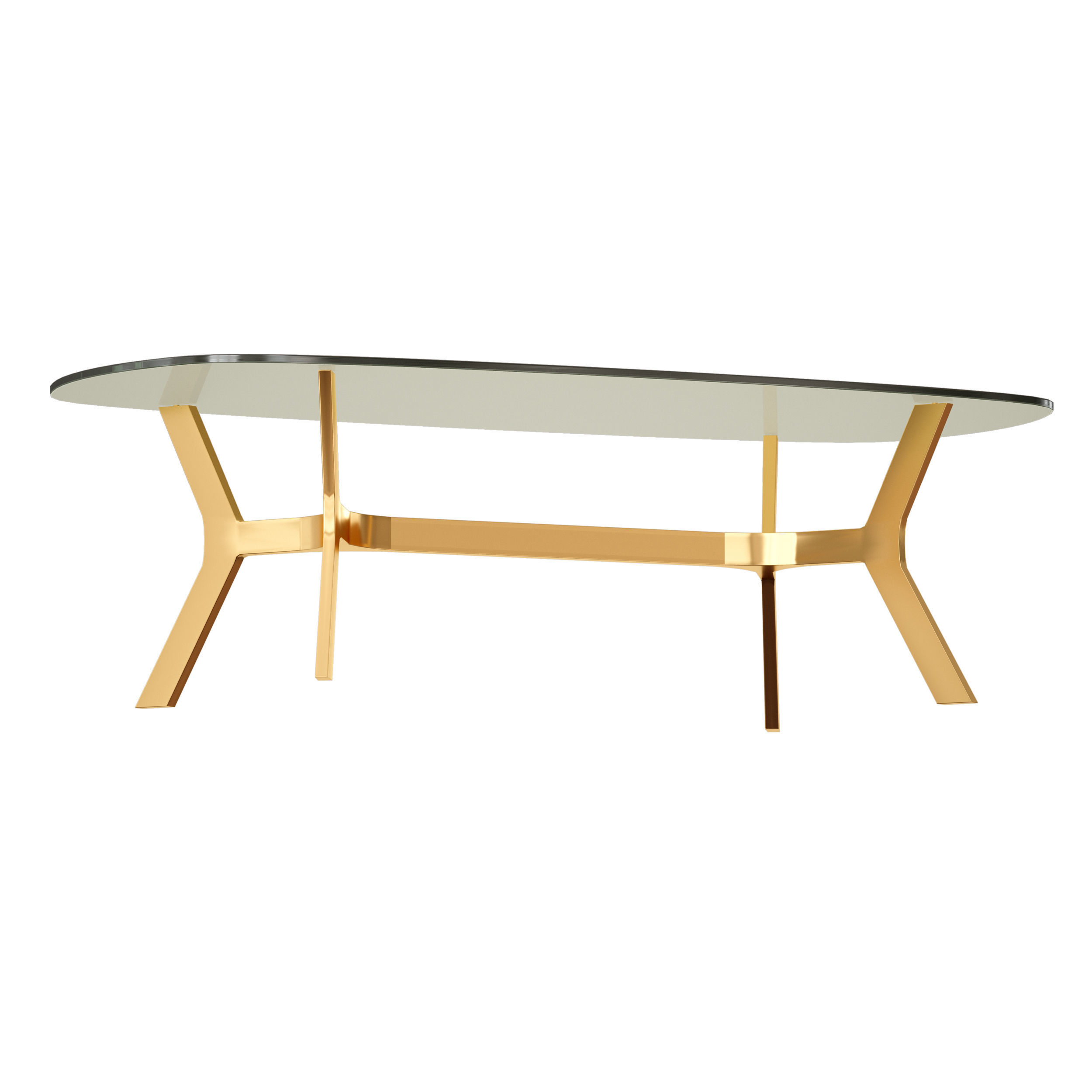 Elke Rectangular Glass Coffee Table with Brass Base 3D model_1