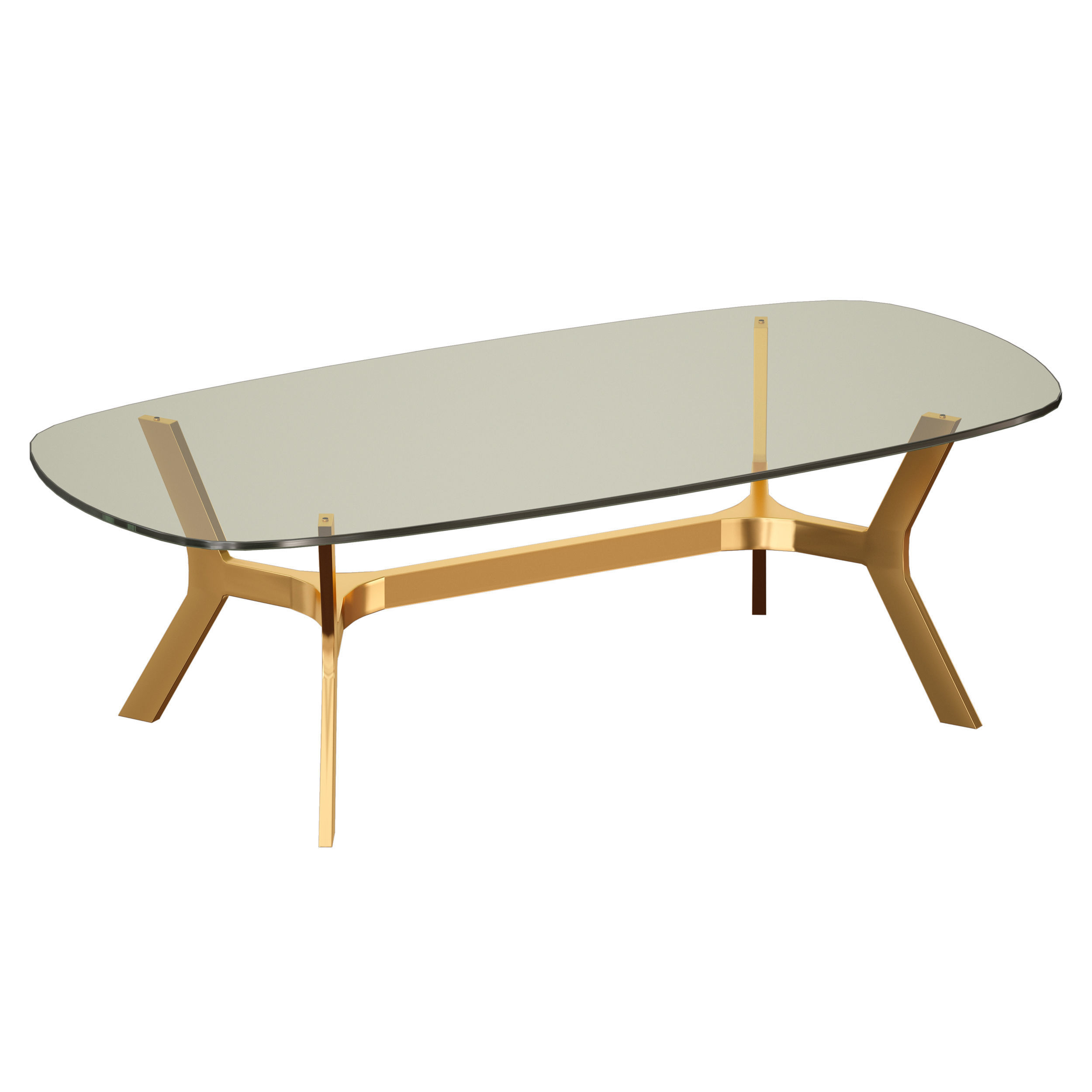 Elke Rectangular Glass Coffee Table with Brass Base 3D model_2