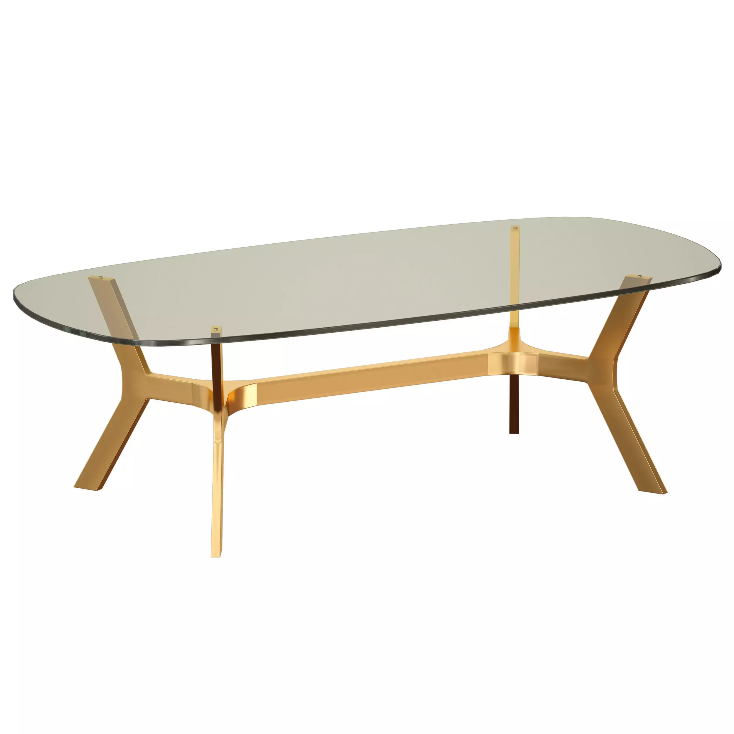 Elke Rectangular Glass Coffee Table with Brass Base 3D model_0