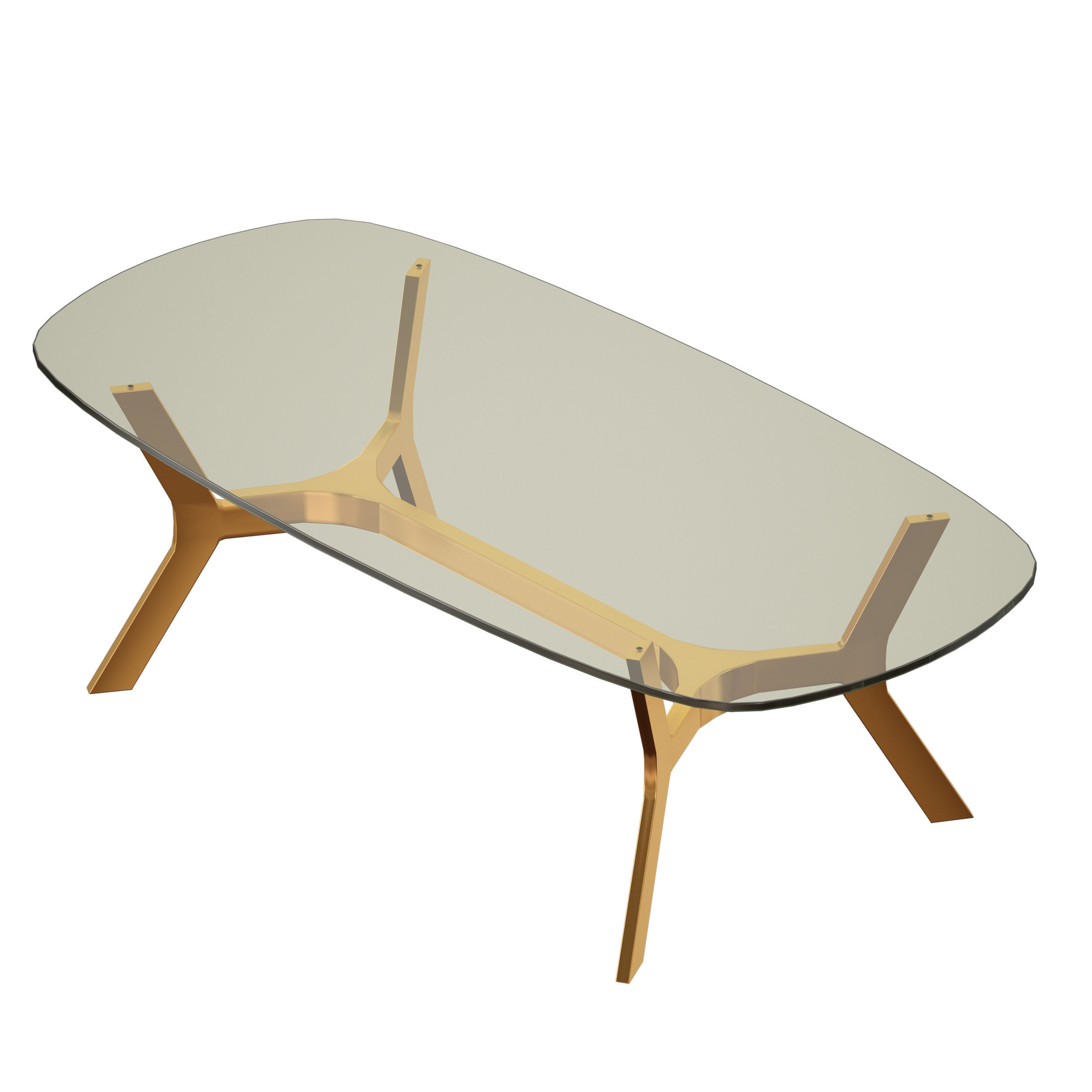 Elke Rectangular Glass Coffee Table with Brass Base 3D model_8