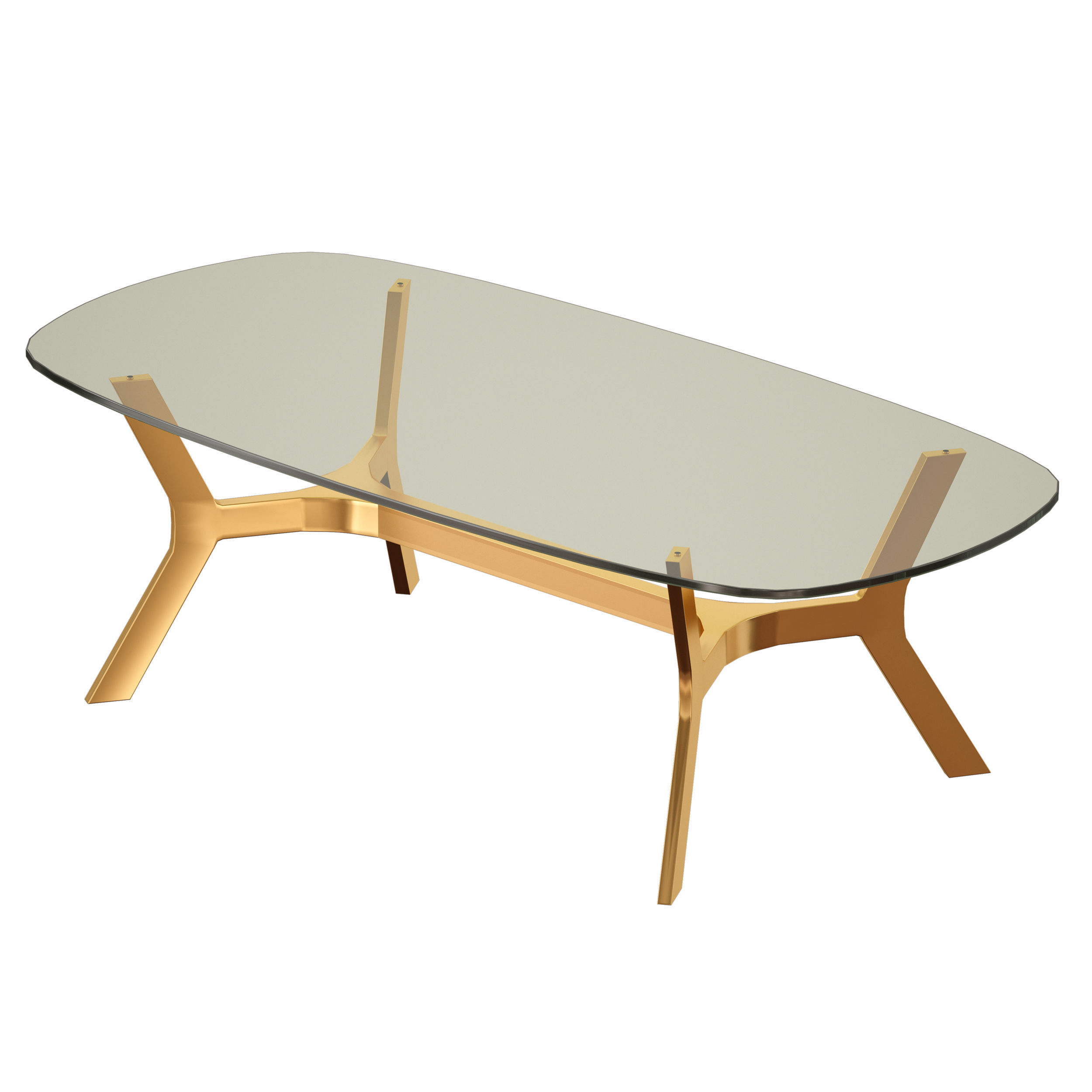 Elke Rectangular Glass Coffee Table with Brass Base 3D model_7