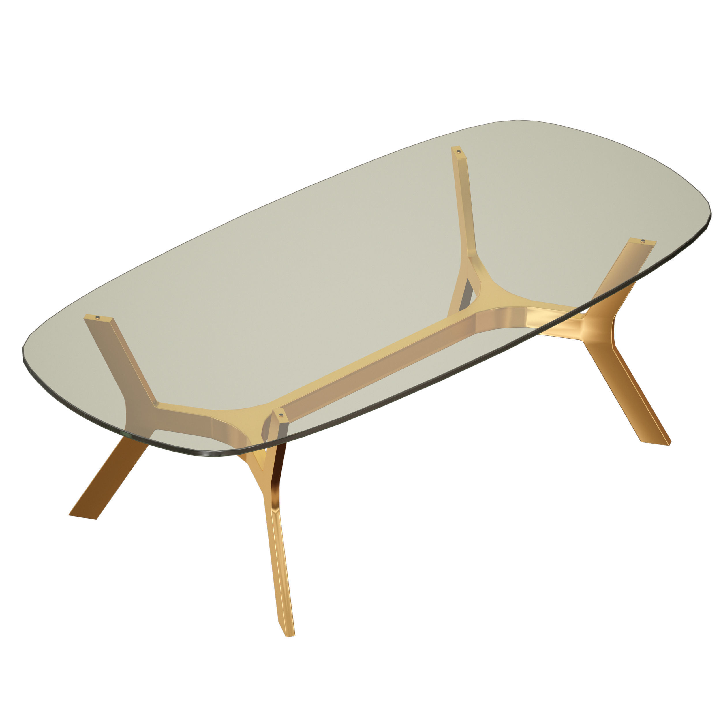 Elke Rectangular Glass Coffee Table with Brass Base 3D model_4