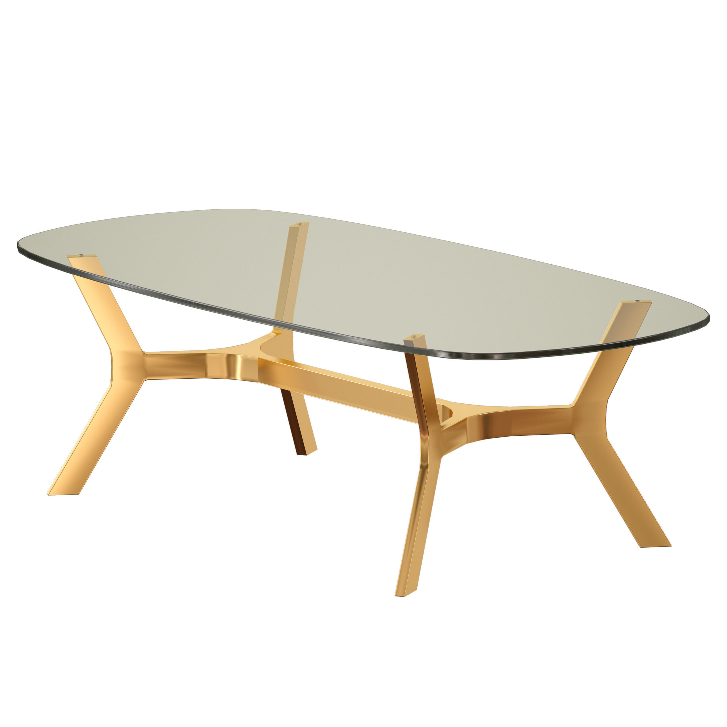 Elke Rectangular Glass Coffee Table with Brass Base 3D model_9