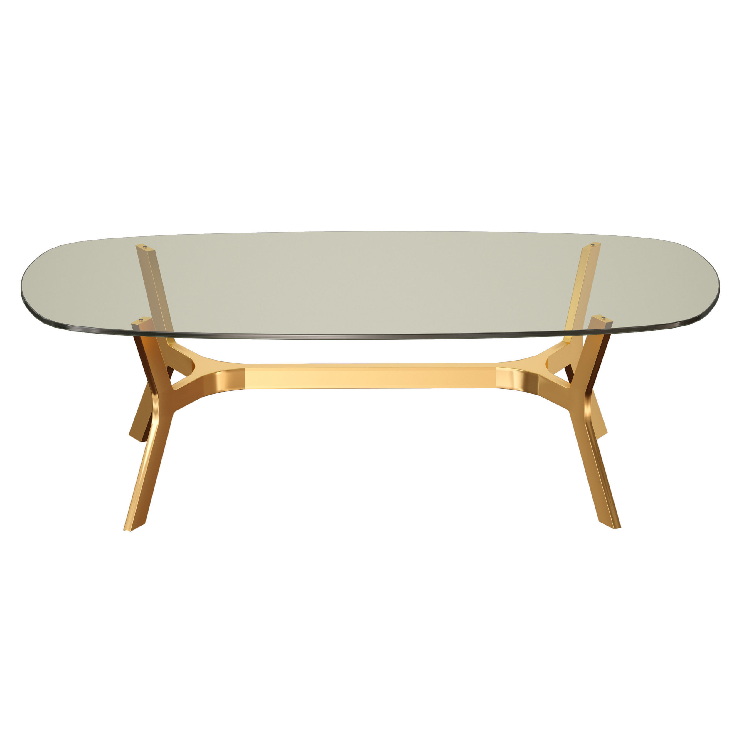 Elke Rectangular Glass Coffee Table with Brass Base 3D model_6
