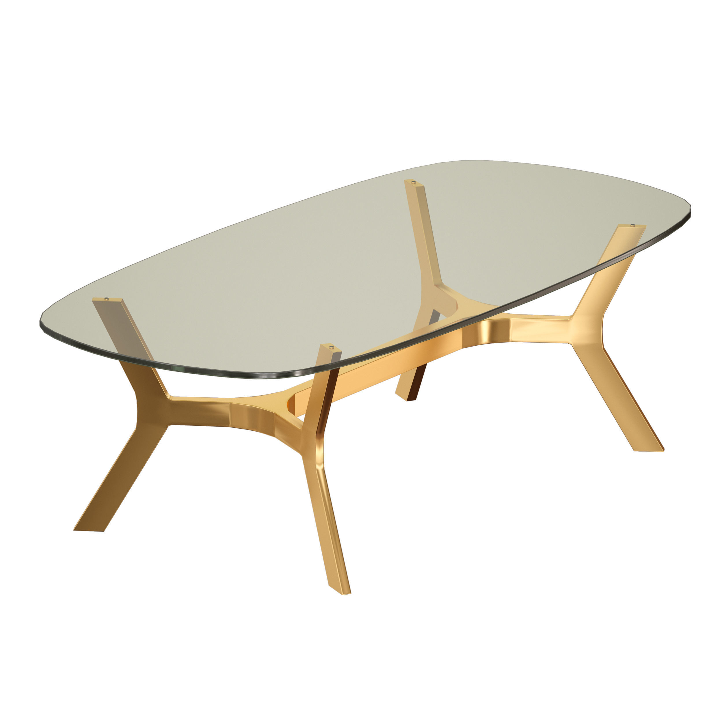 Elke Rectangular Glass Coffee Table with Brass Base 3D model_3