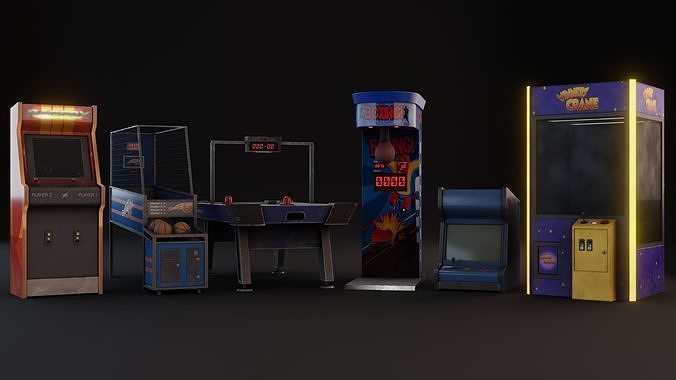 Arcade Room Props package - Game Ready Lowpoly PBR 3D Model Collection