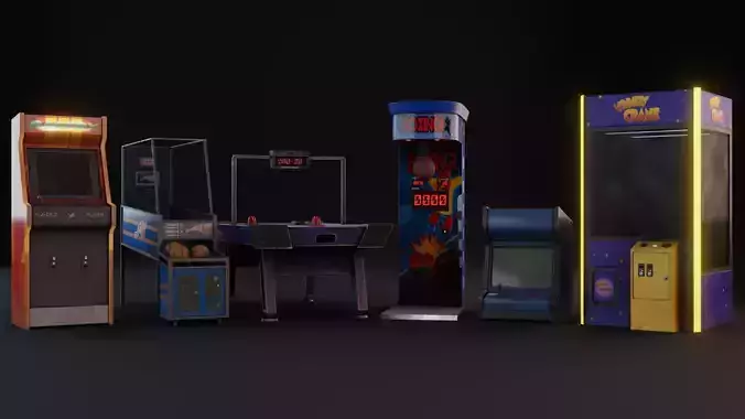 Arcade Room Props package - Game Ready Lowpoly PBR 3D Model Collection