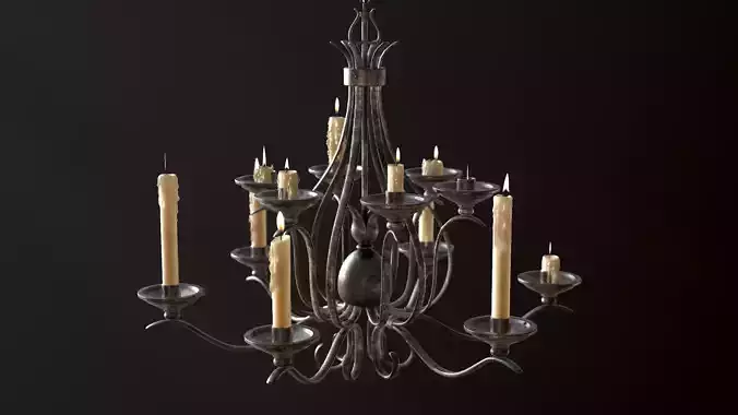 Old Medieval Chandelier with Candles Low-poly 3D model
