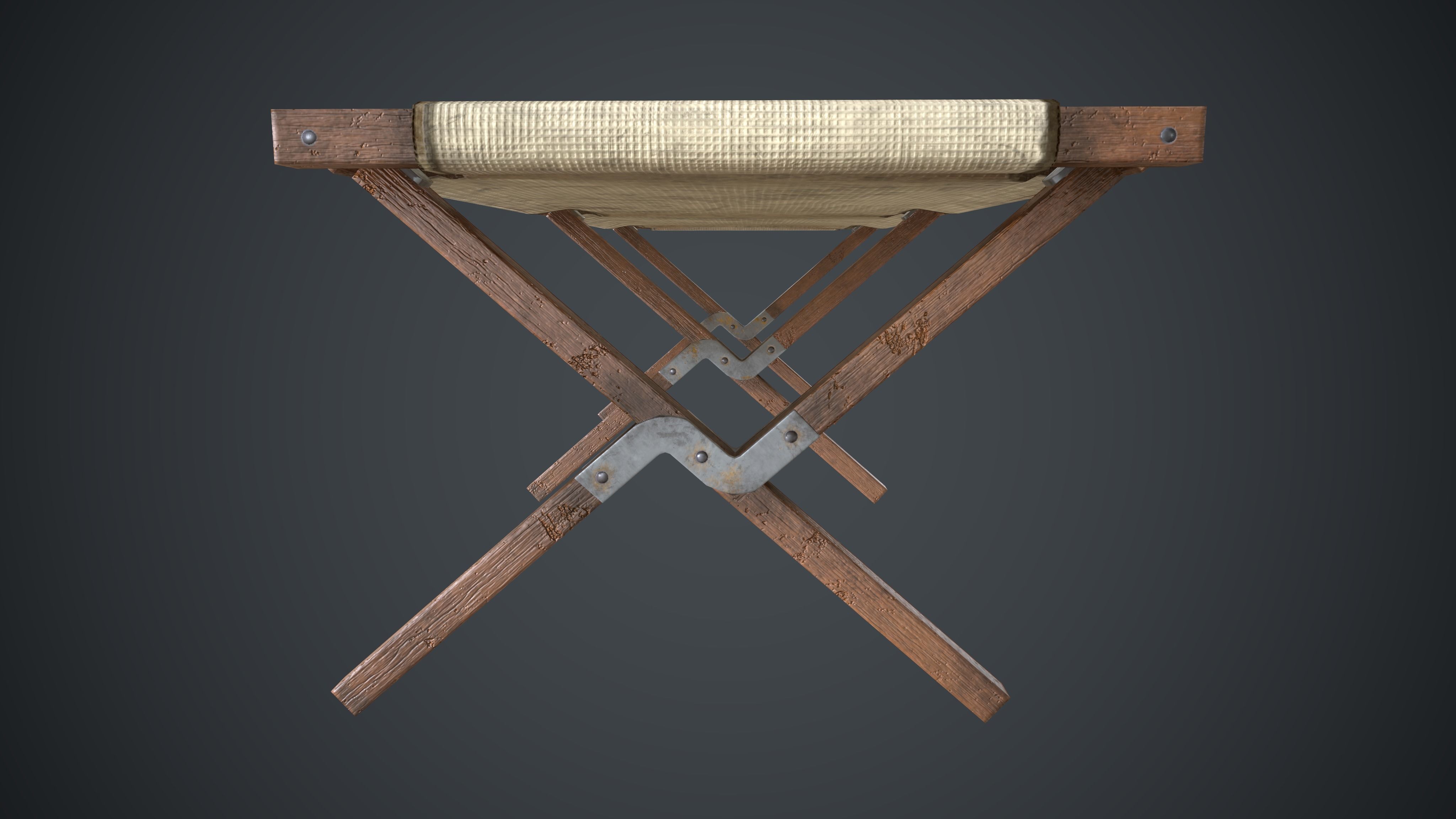 American Army Folding Bed-WWII Low-poly 3D model_3