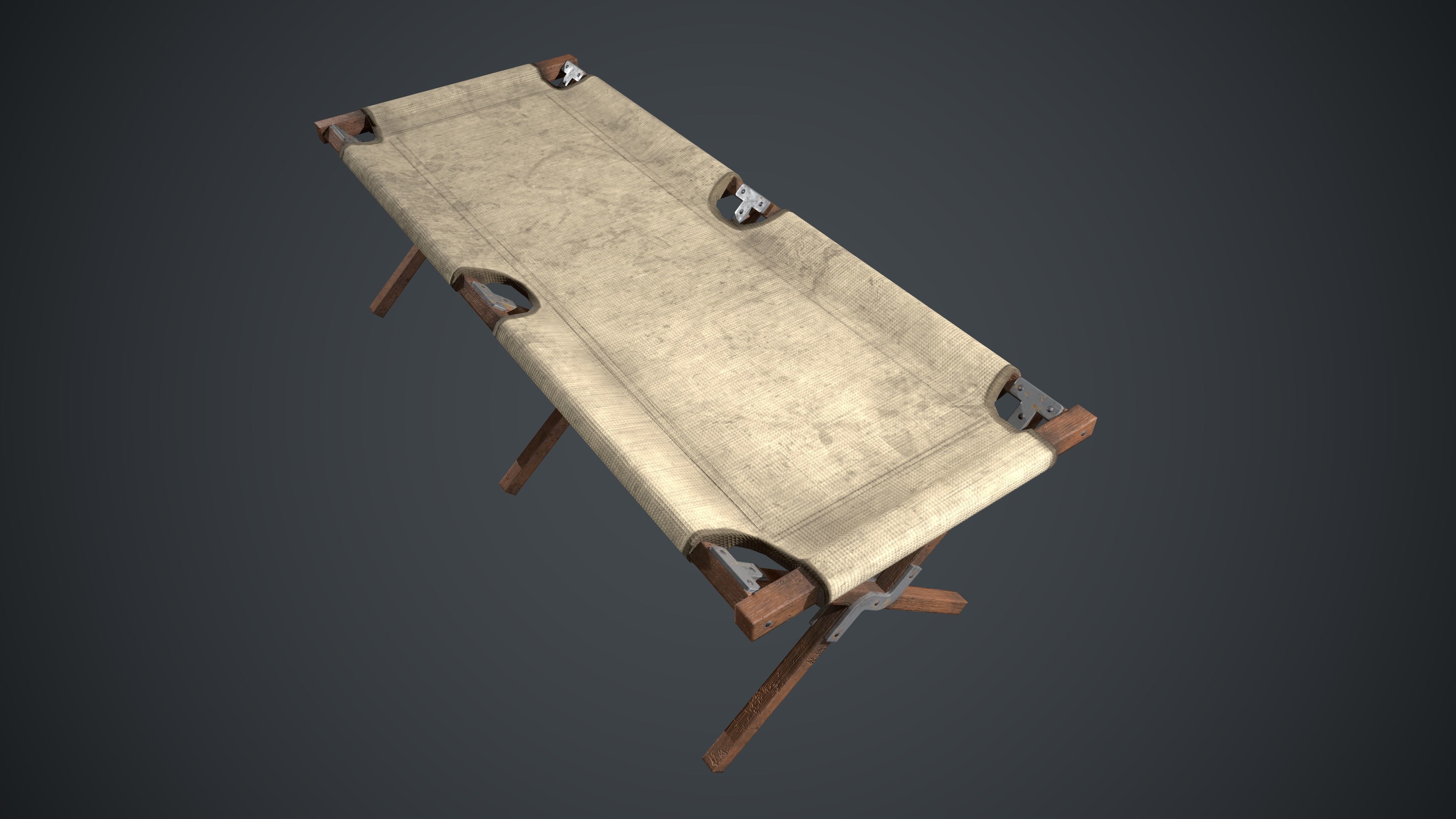 American Army Folding Bed-WWII Low-poly 3D model_4