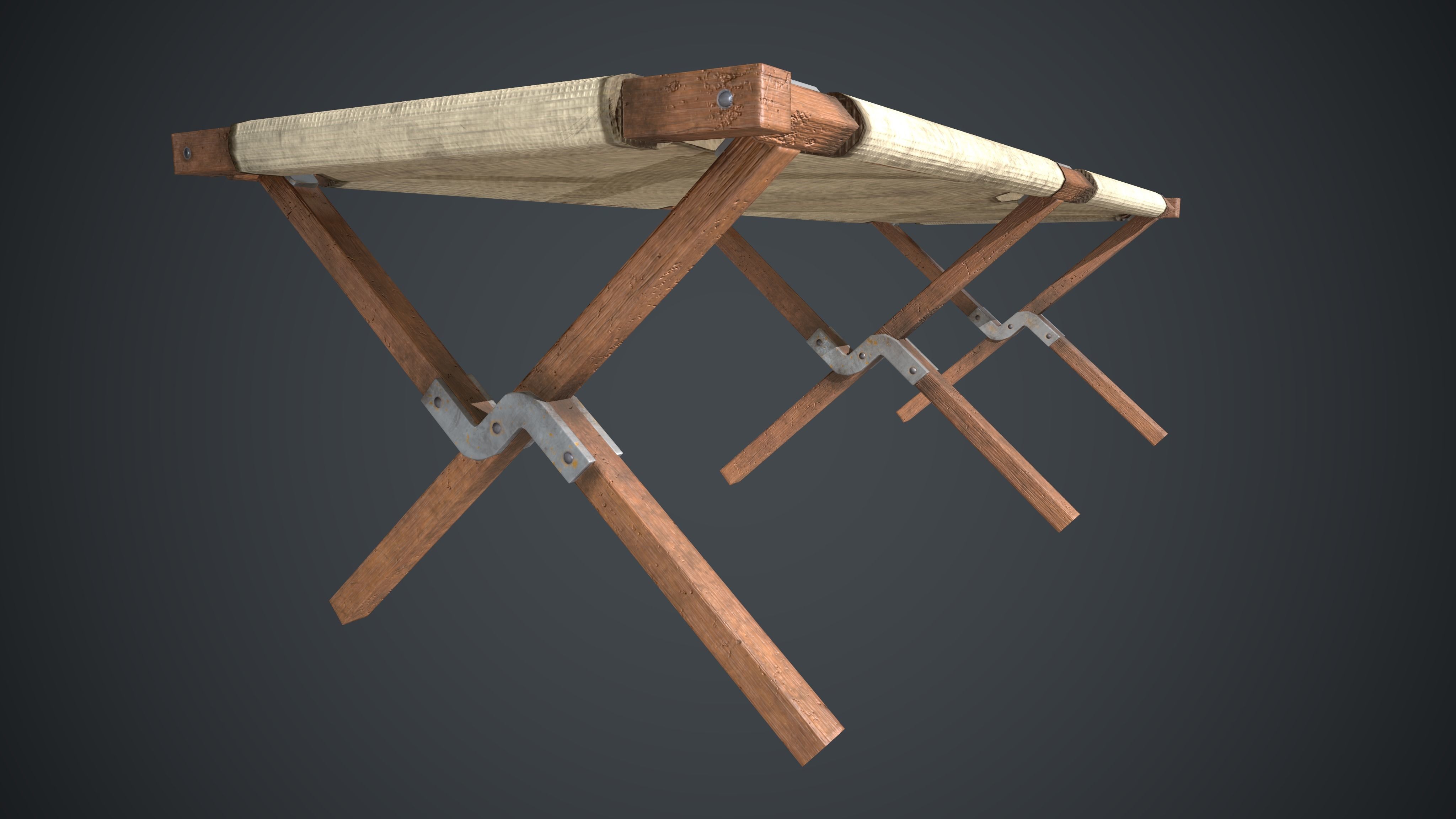 American Army Folding Bed-WWII Low-poly 3D model_5