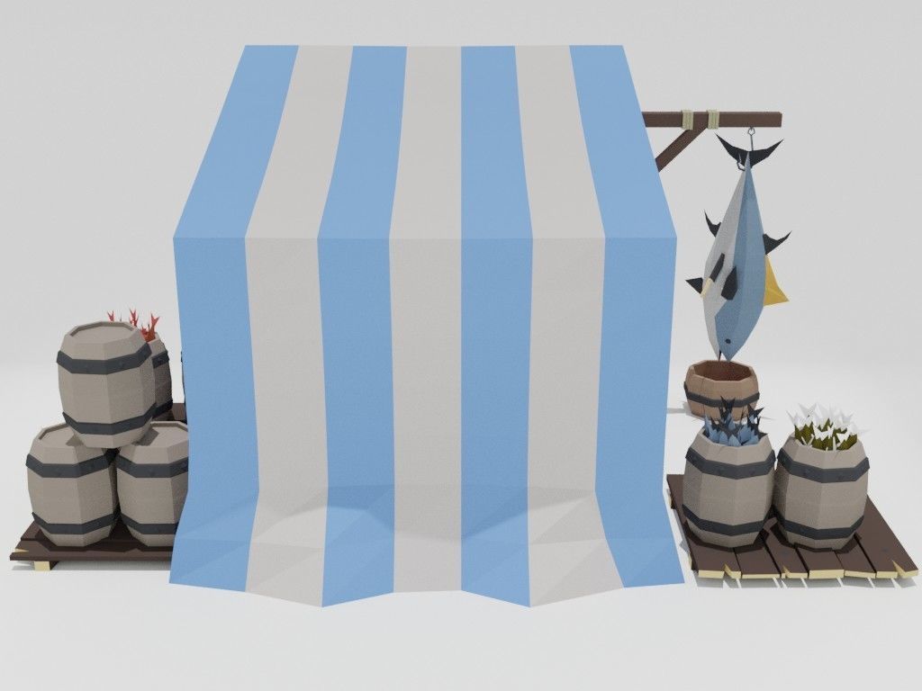 Low poly medieval marketplace Low-poly 3D model_14