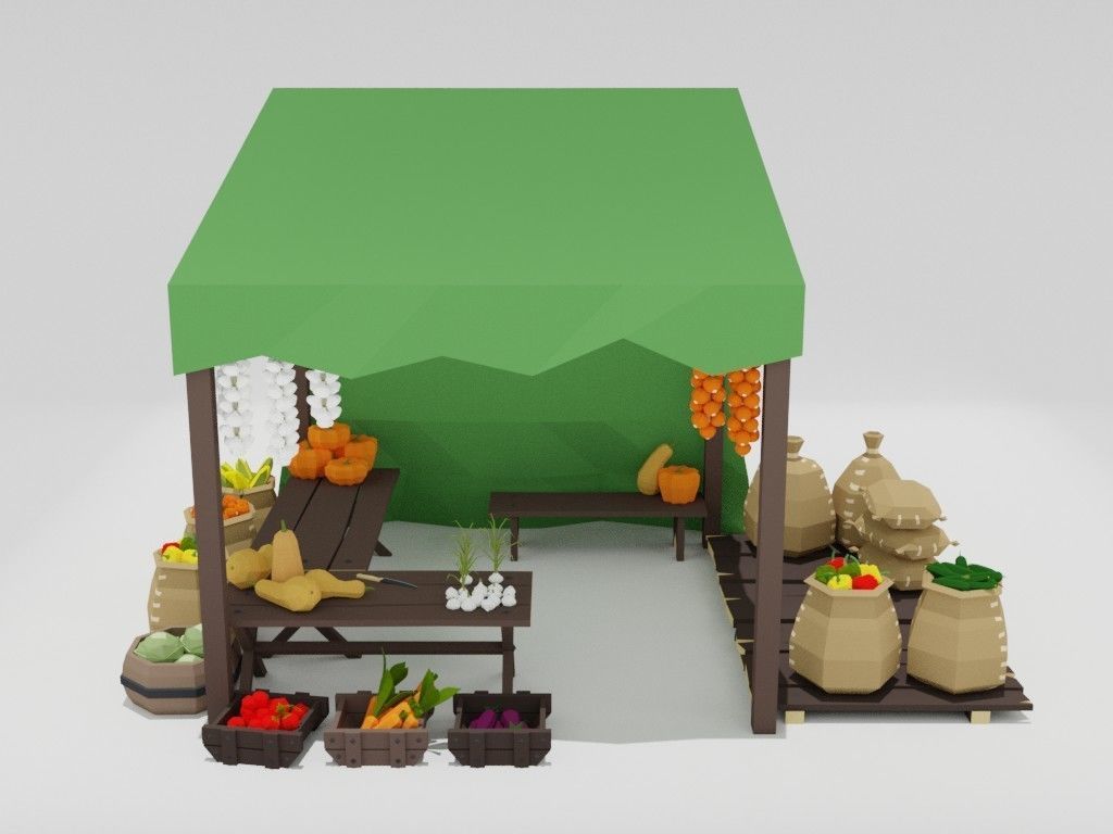 Low poly medieval marketplace Low-poly 3D model_34