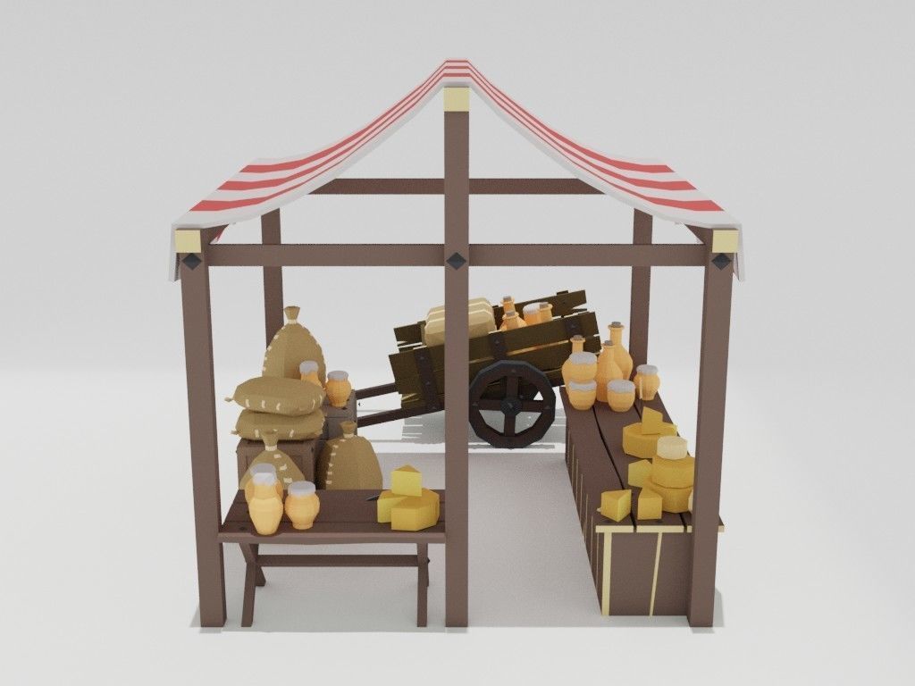 Low poly medieval marketplace Low-poly 3D model_28