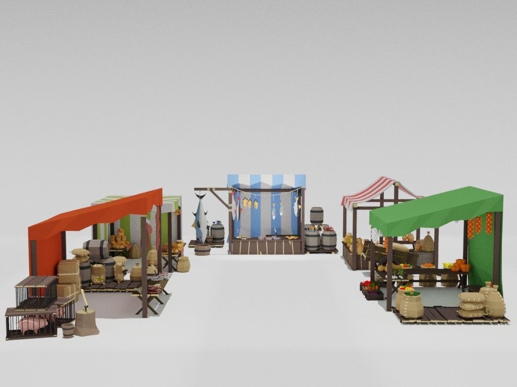 Low poly medieval marketplace Low-poly 3D model_1