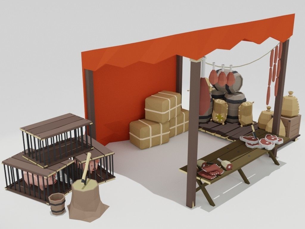 Low poly medieval marketplace Low-poly 3D model_19