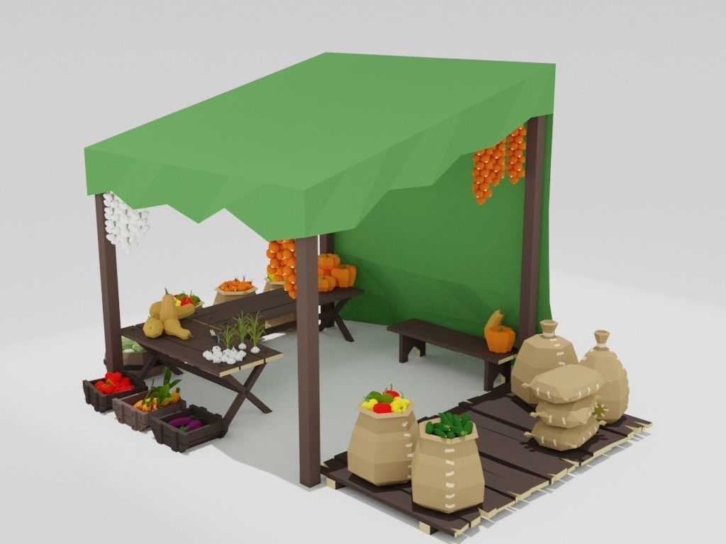 Low poly medieval marketplace Low-poly 3D model_41