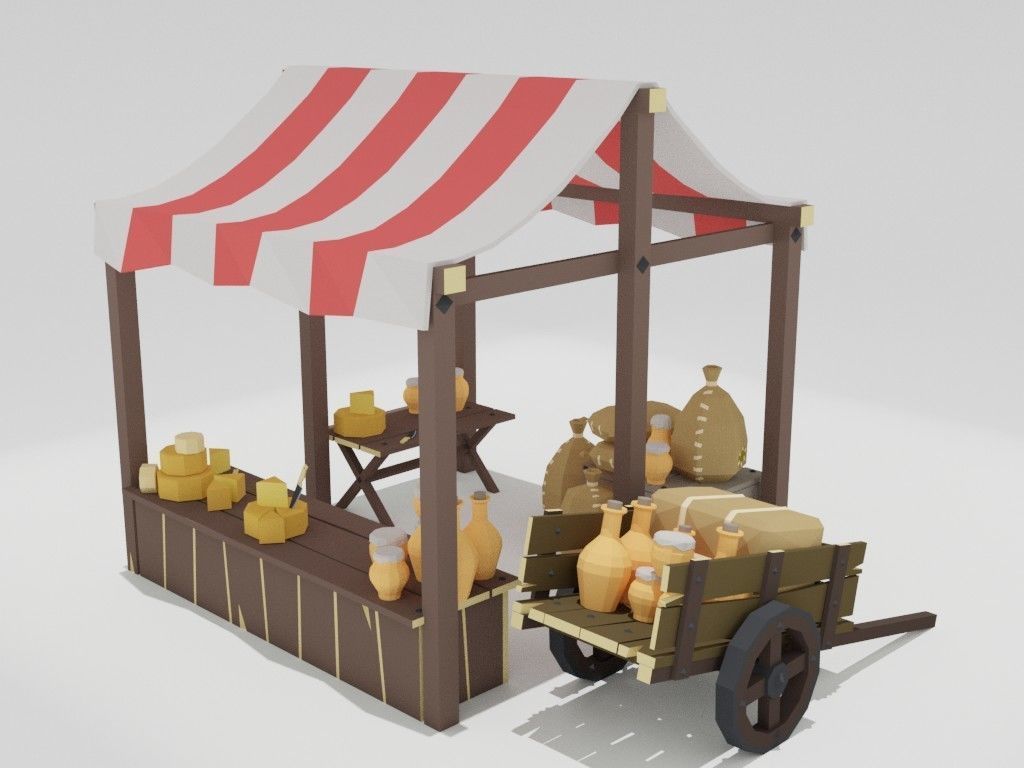 Low poly medieval marketplace Low-poly 3D model_33