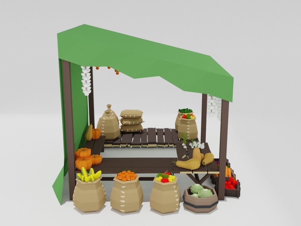 Low poly medieval marketplace Low-poly 3D model_36