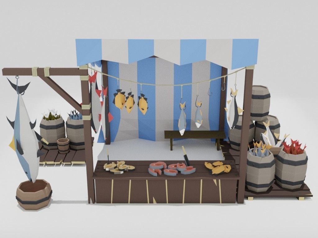 Low poly medieval marketplace Low-poly 3D model_10