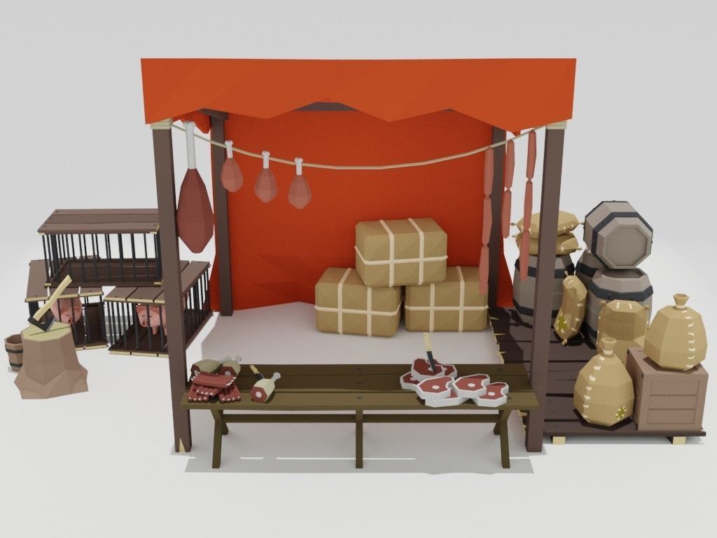 Low poly medieval marketplace Low-poly 3D model_18
