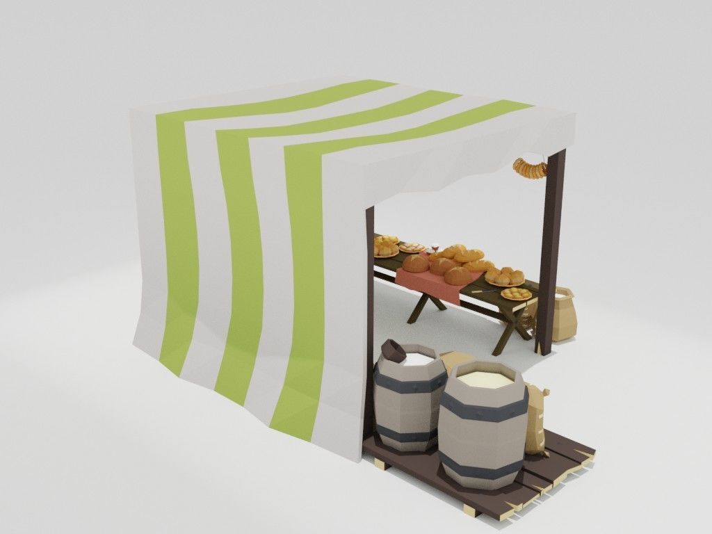Low poly medieval marketplace Low-poly 3D model_5