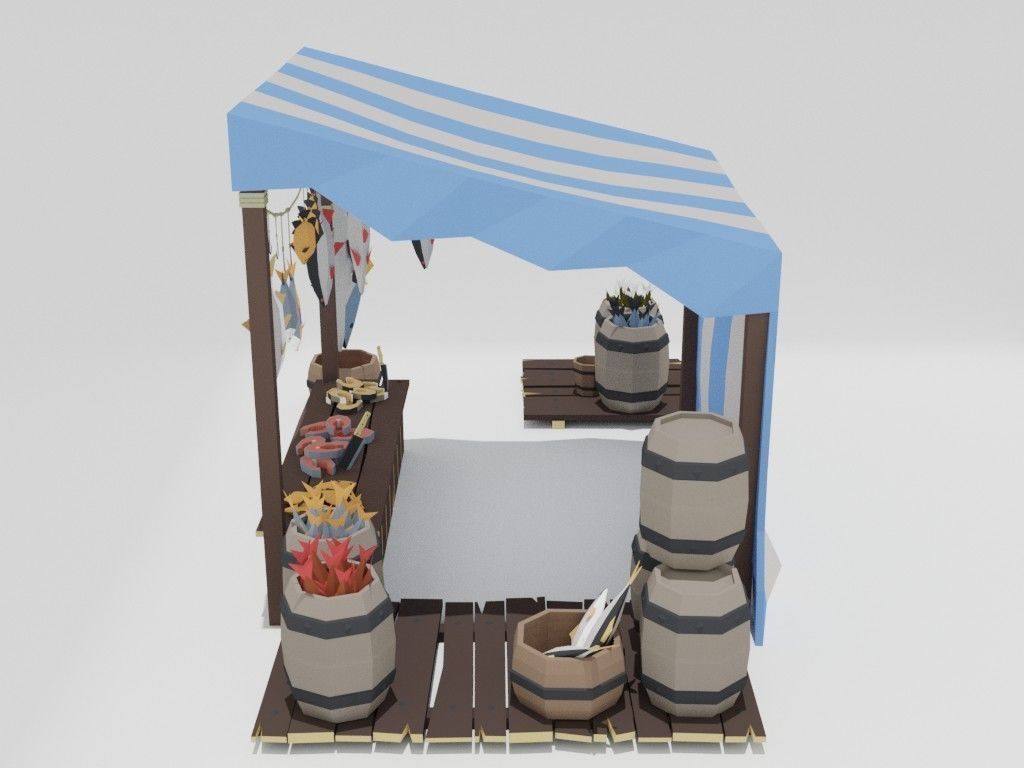 Low poly medieval marketplace Low-poly 3D model_16