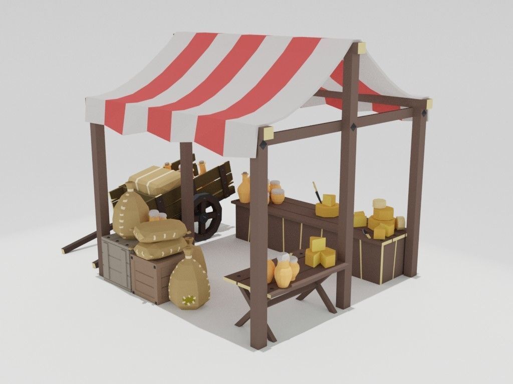 Low poly medieval marketplace Low-poly 3D model_29