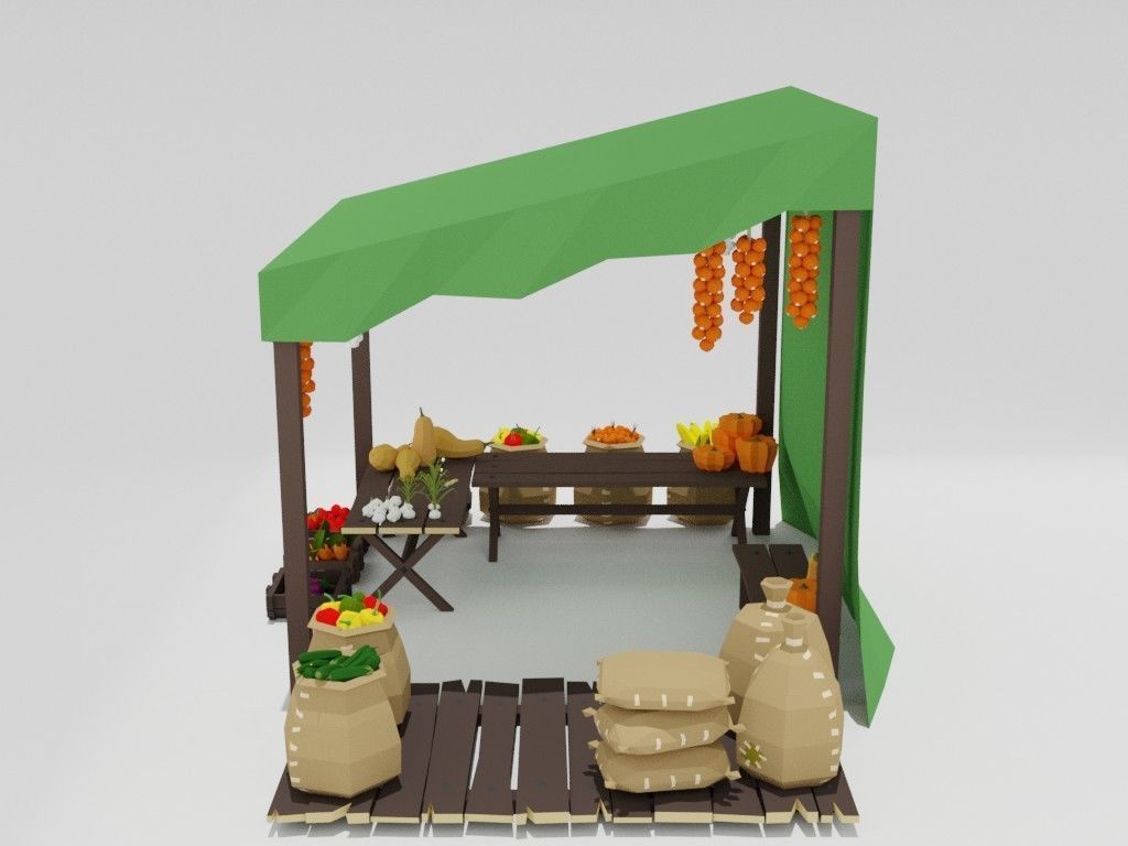 Low poly medieval marketplace Low-poly 3D model_40