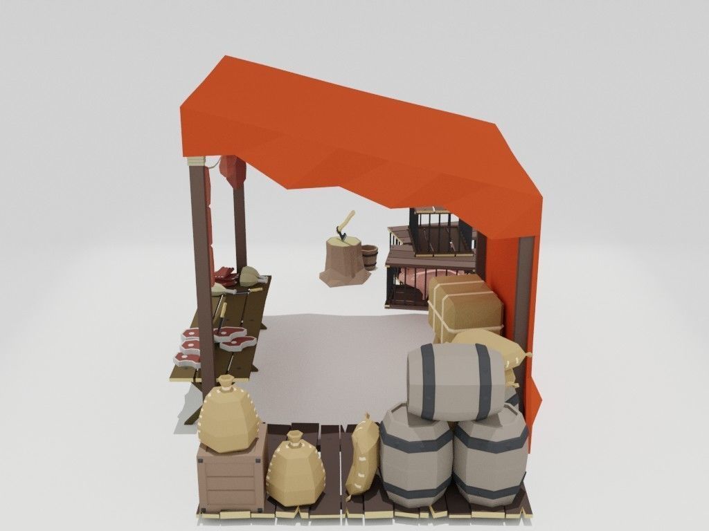 Low poly medieval marketplace Low-poly 3D model_24