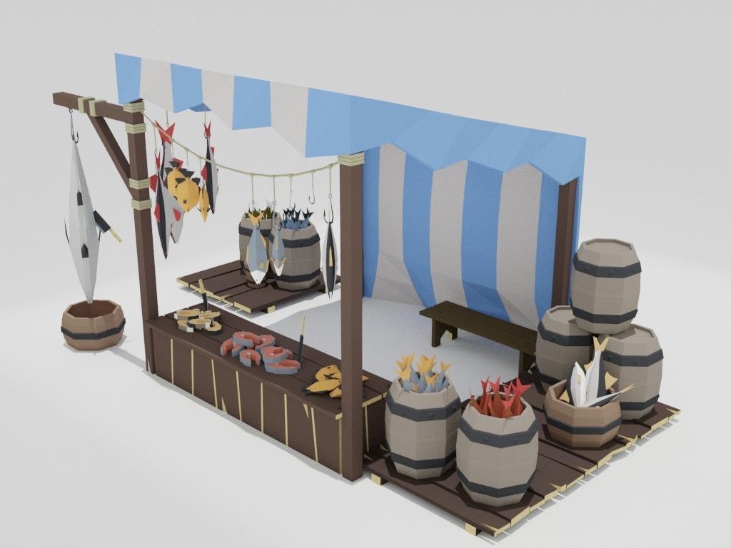 Low poly medieval marketplace Low-poly 3D model_17