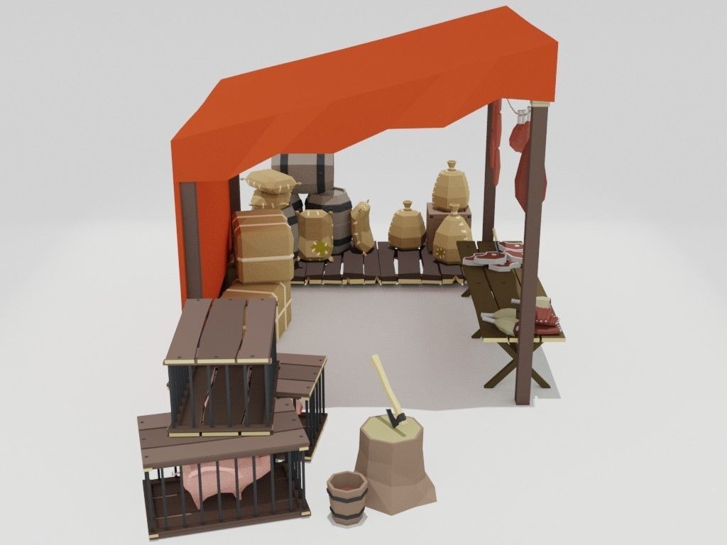 Low poly medieval marketplace Low-poly 3D model_20