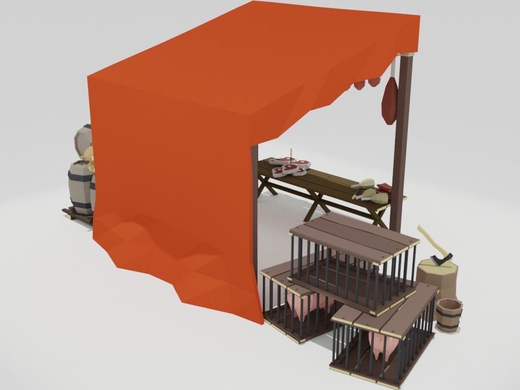 Low poly medieval marketplace Low-poly 3D model_21