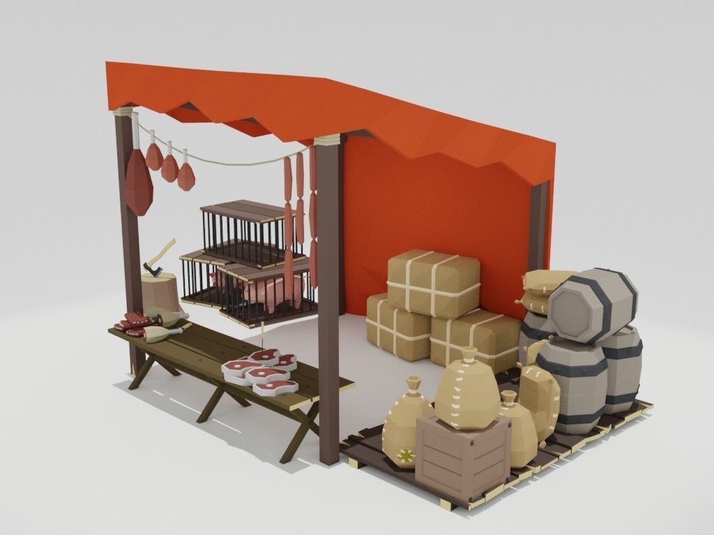 Low poly medieval marketplace Low-poly 3D model_25