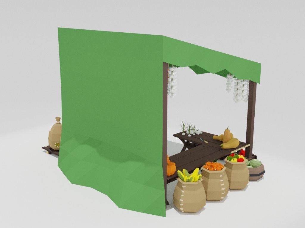 Low poly medieval marketplace Low-poly 3D model_37