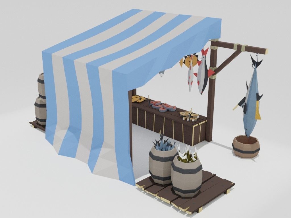 Low poly medieval marketplace Low-poly 3D model_13
