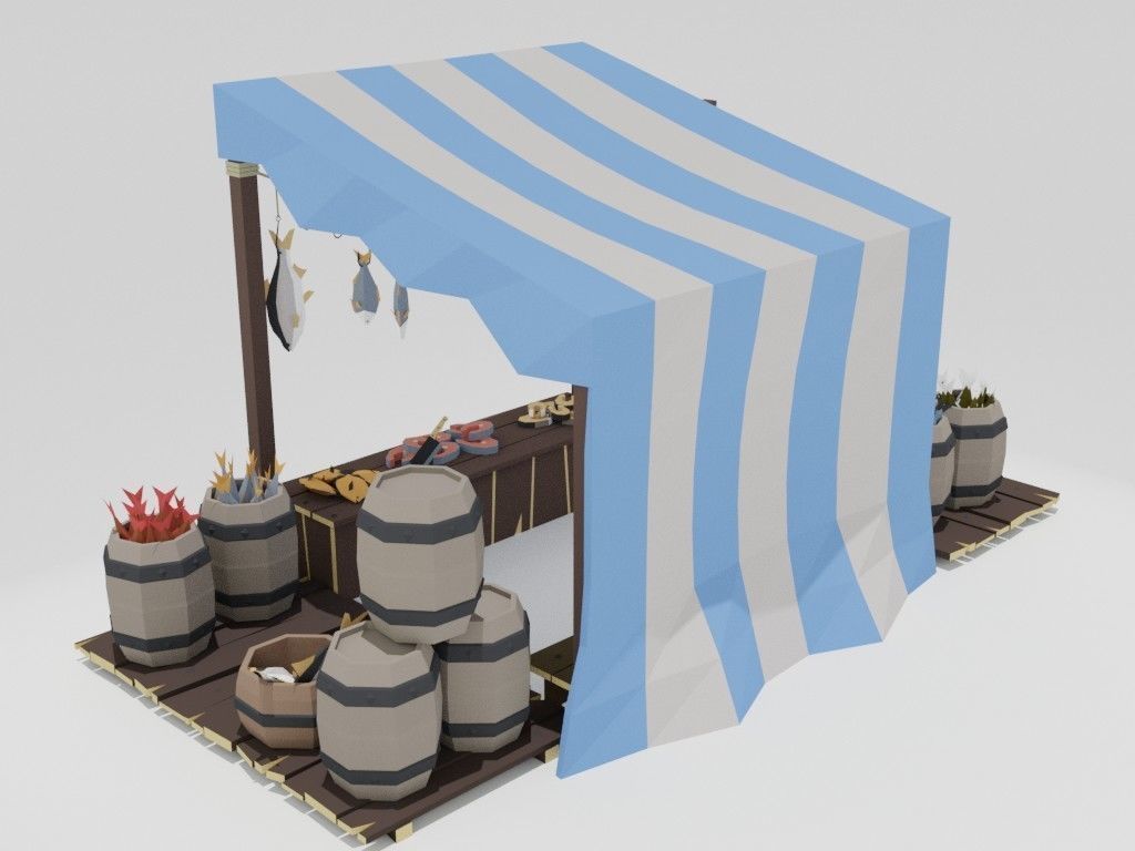 Low poly medieval marketplace Low-poly 3D model_15