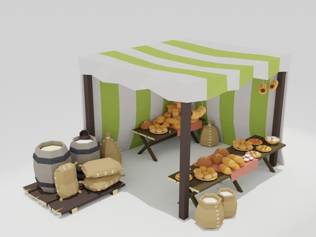 Low poly medieval marketplace Low-poly 3D model_3