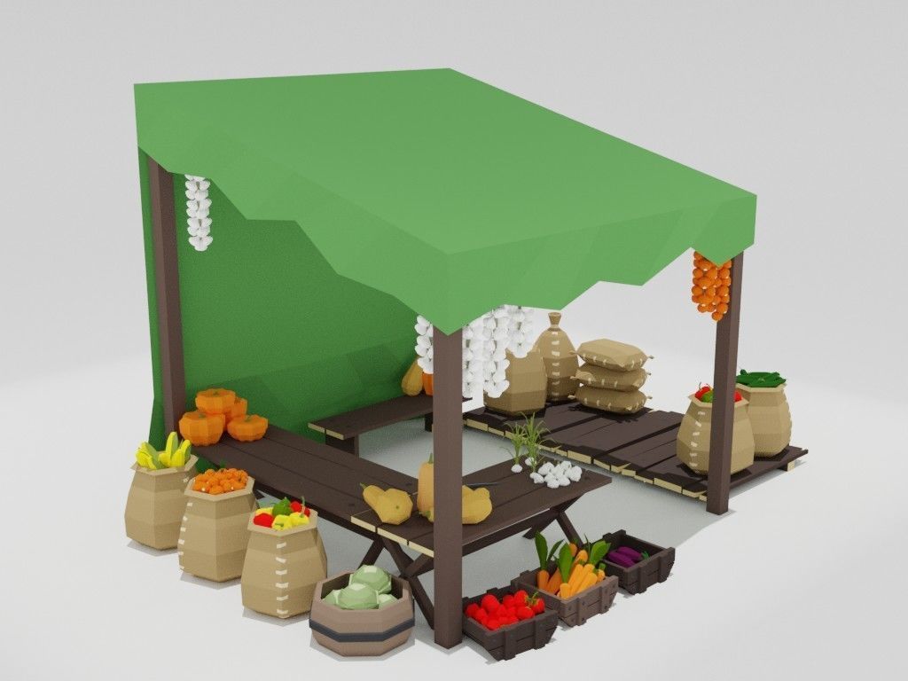 Low poly medieval marketplace Low-poly 3D model_35