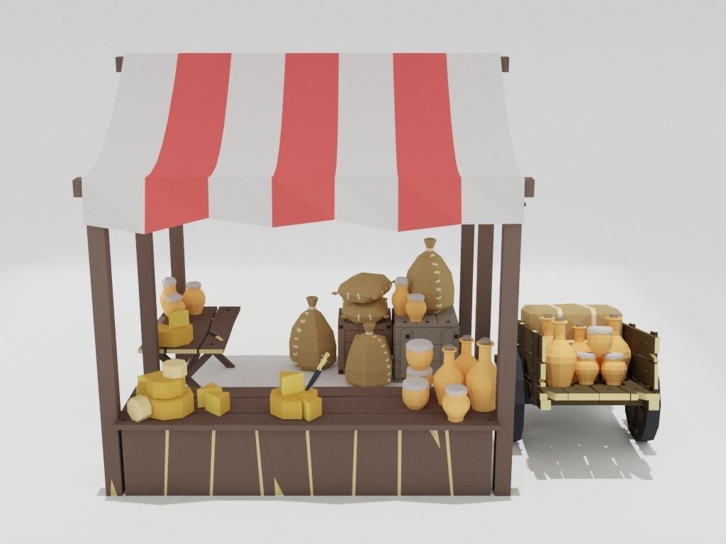 Low poly medieval marketplace Low-poly 3D model_26