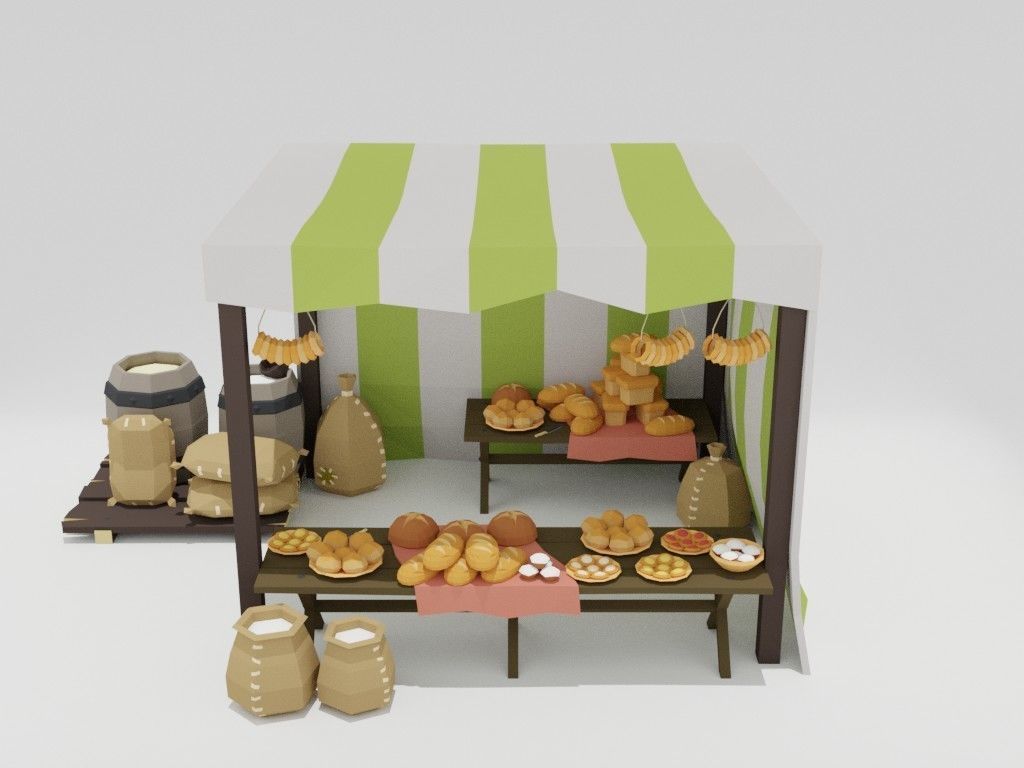 Low poly medieval marketplace Low-poly 3D model_2