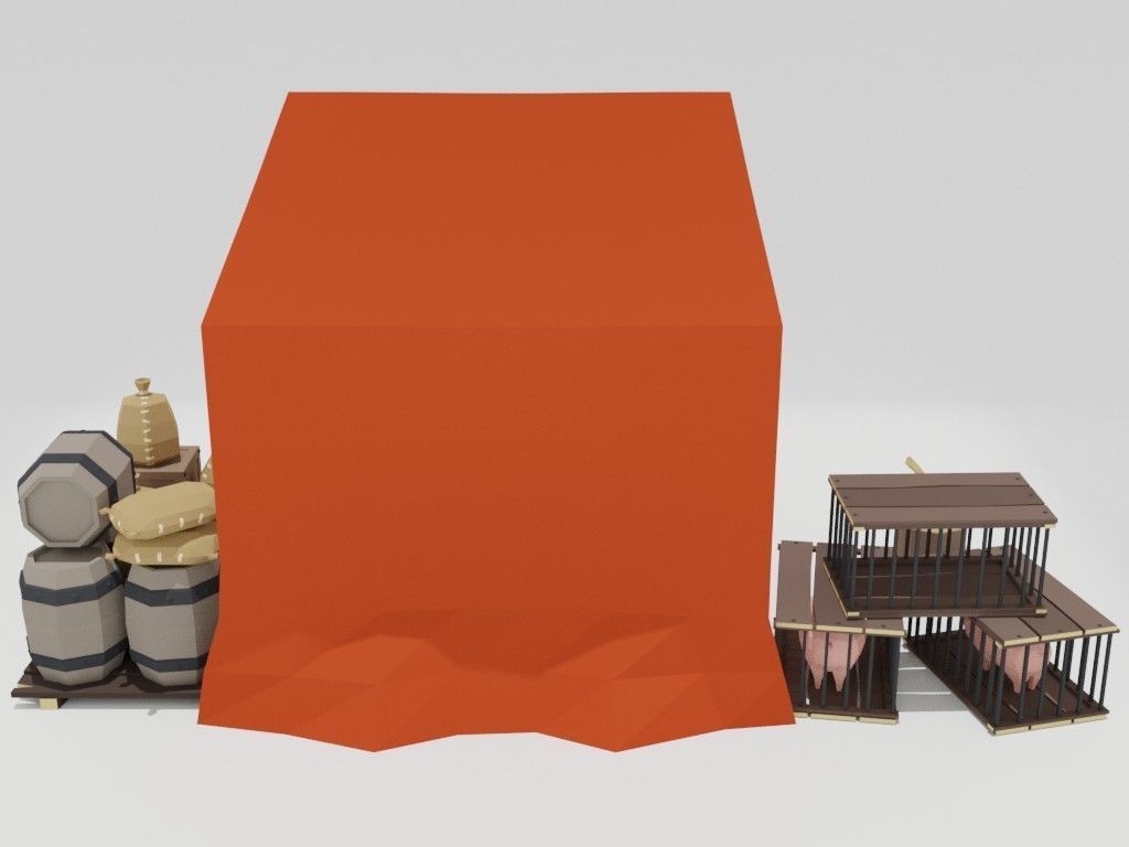 Low poly medieval marketplace Low-poly 3D model_22