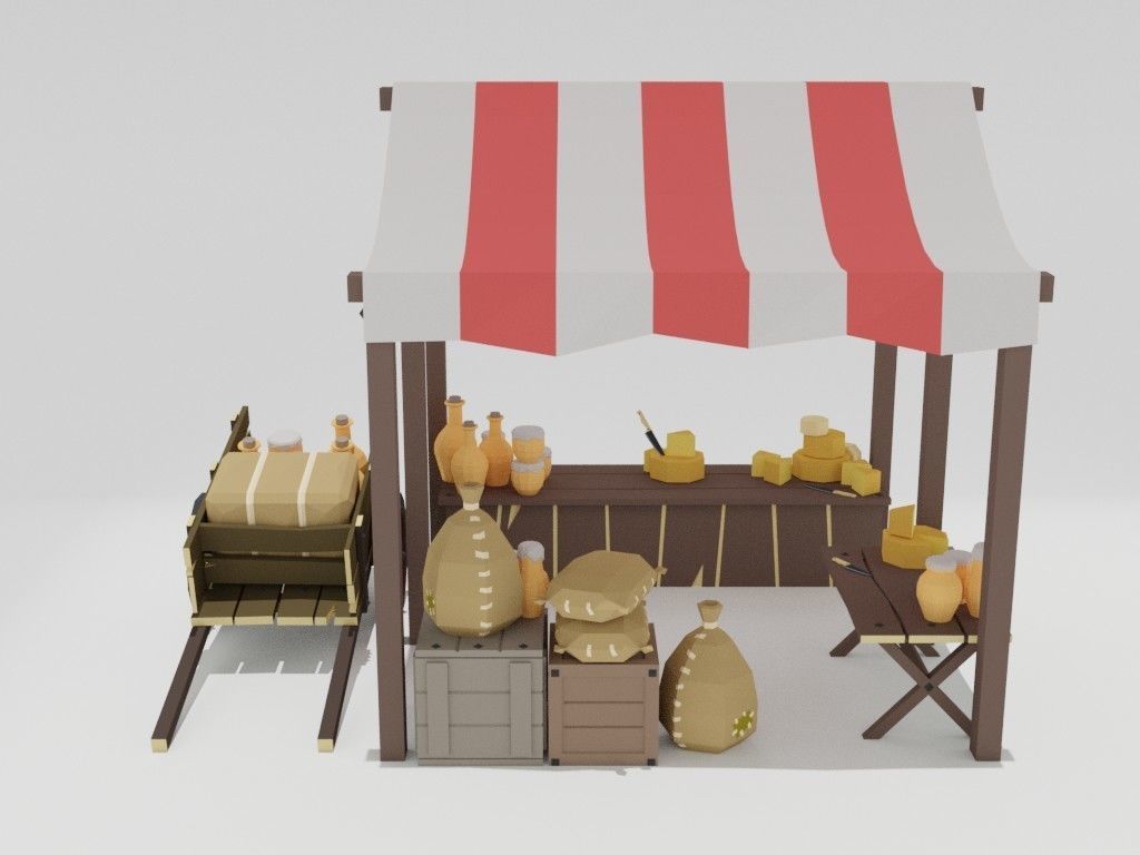 Low poly medieval marketplace Low-poly 3D model_30