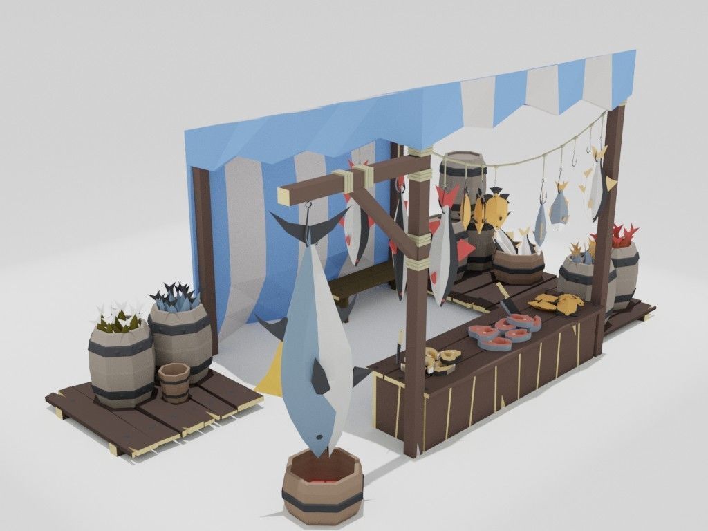 Low poly medieval marketplace Low-poly 3D model_11