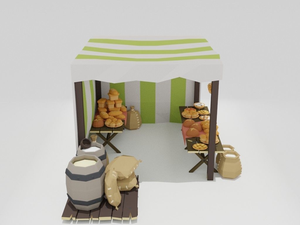 Low poly medieval marketplace Low-poly 3D model_4