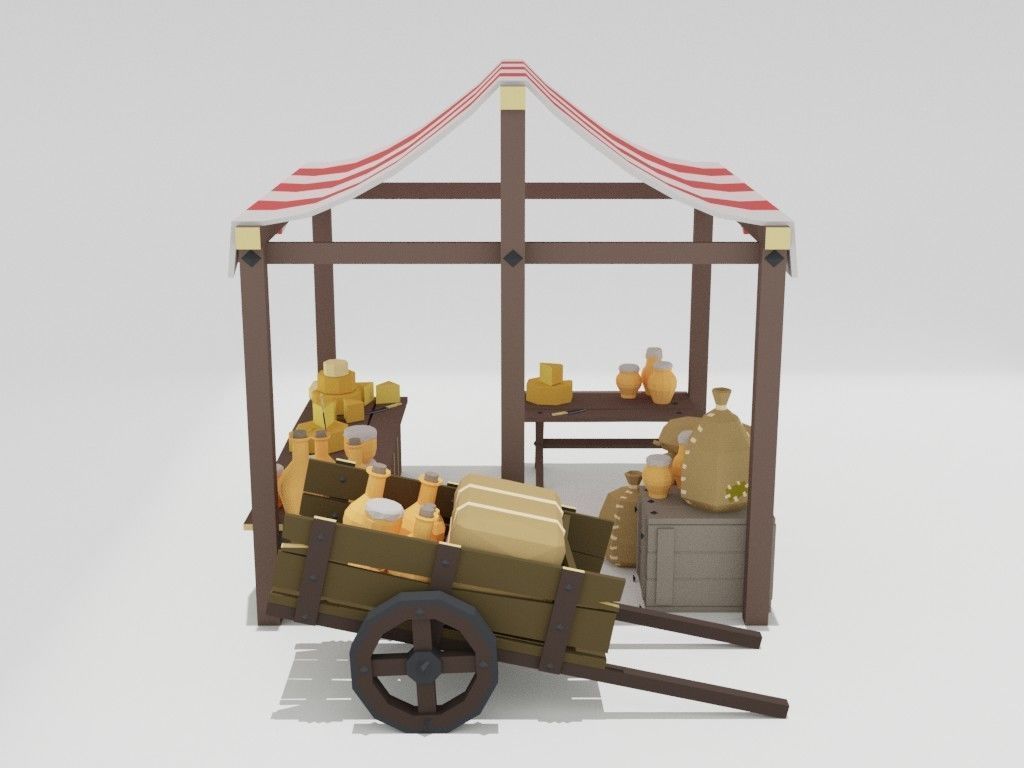 Low poly medieval marketplace Low-poly 3D model_32